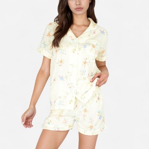 Anna-Kaci Lounge Women's Floral Short Sleeve Button-Up Pajama Shirt and Lounge Shorts Set with Rolled Cuffs - 1 of 4