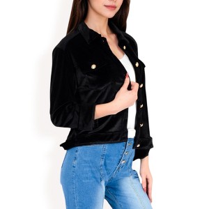 Anna-Kaci Women's Button-Up Velvet Jacket with Chest Pockets - 1 of 4