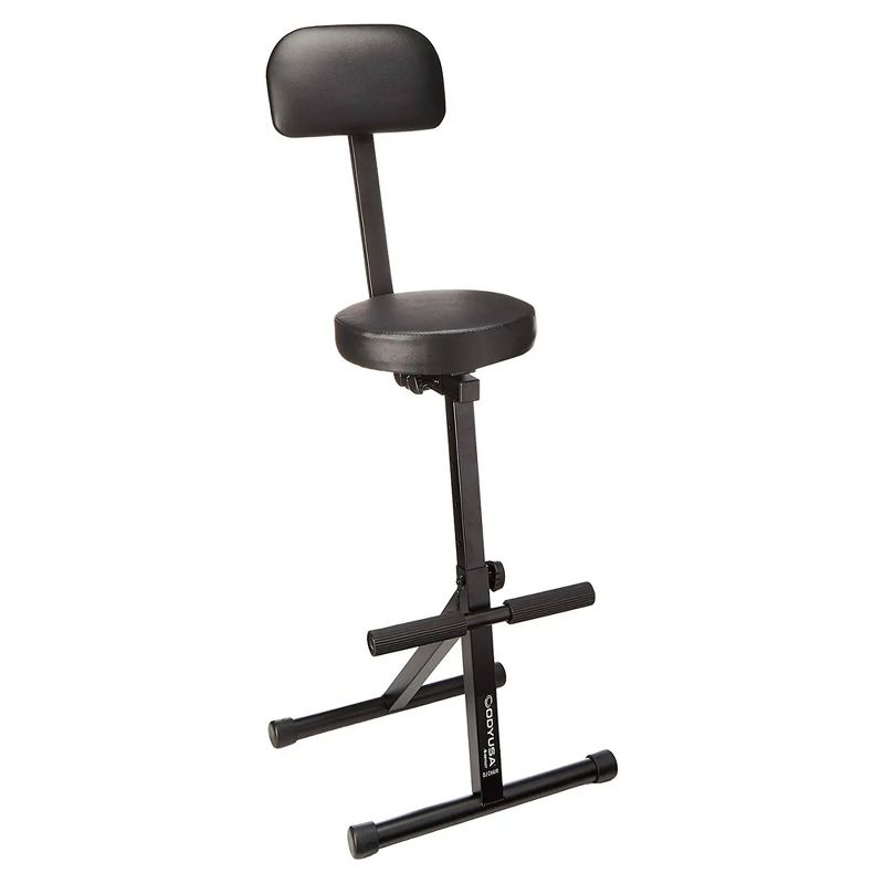 Odyssey DJ Musician Performer Chair Seat Padded Portable Stool with 300 Pound Weight Limit, Adjustable Height, and Back Rest, Black, 1 of 6