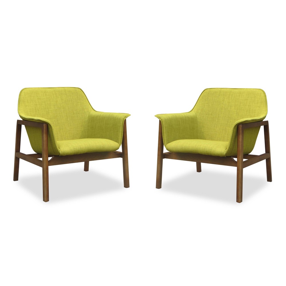 Photos - Chair Set of 2 Miller Linen Weave Accent  Green - Manhattan Comfort