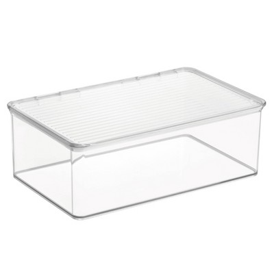 iDESIGN Kitchen Binz Plastic Stackable Organizer Box with Lid Clear: Kitchen Cabinet Storage, 11" x 7" x 4", Spot Clean