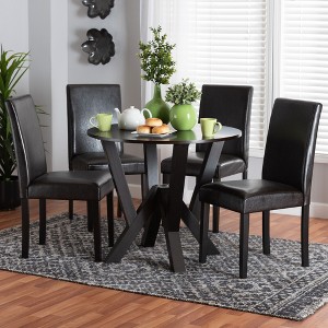 Baxton Studio Rosi Modern Espresso Brown Faux Leather and Wood 5-Piece Dining Set - 1 of 4