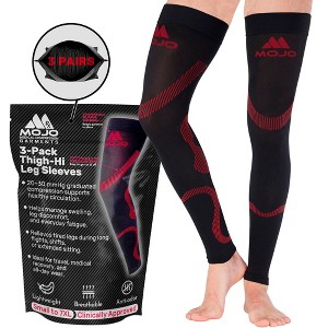 Mojo Unisex 20–30mmHg Graduated Footless Thigh High Compression Stockings Opaque 3 Pairs – Varicose Veins, Edema & Swelling Relief, A609-3 - 1 of 4