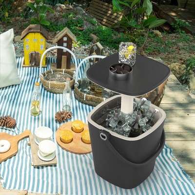 Dolonm 2-in-1 Portable Beverage Cooler w/Side Table - Holds 15 Cans, Lightweight & Leakproof for Backyard/Beach