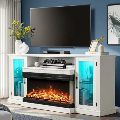 Glass Door TV Stand for TVs up to 73" with 36" Electric Fireplace Included