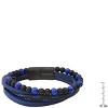 Steeltime Men's braided leather, stone and black ip stainless steel magnetic clasp layered bracelet. Color Option: Black, Brown, Blue - 3 of 4