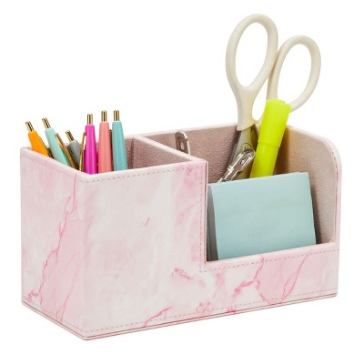 Okuna Outpost Pink Marble Desk Organizer, Pencil Holder, 8.15 x 3.7 x 4.35 in