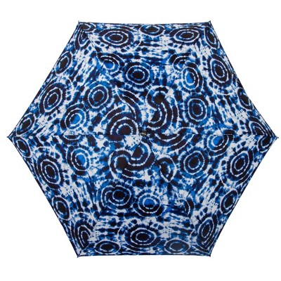 ShedRain Mini Manual Compact Umbrella - Blue Tie-Dye: Shibori Pattern, Telescoping Shaft, Polyester Canvas - image 2