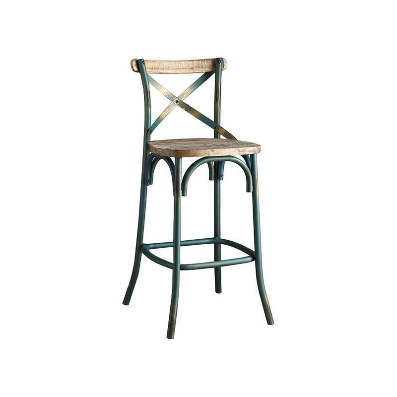 18&#34; Zaire Bar Chair Antique Turquoise/Antique Oak - Acme Furniture, 1 of 7