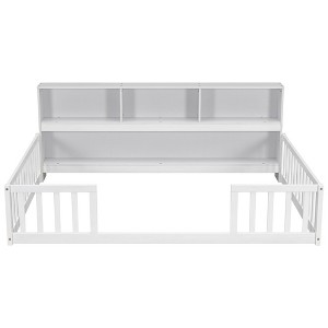 YOOCOZZ Twin Size Wood Floor Bed with Bedside Bookcase and Shelves - 1 of 4