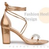 Perphy Women's Crystal Rhinestones Strap Lace Up Chunky Heel Sandals - 4 of 4