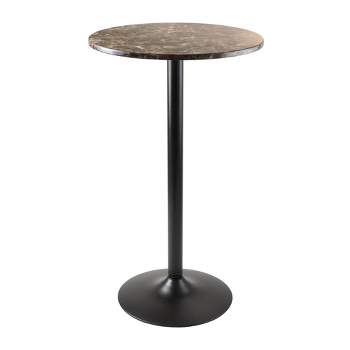 Cora Round Bar High Table Faux Marble Top Metal/Black - Winsome