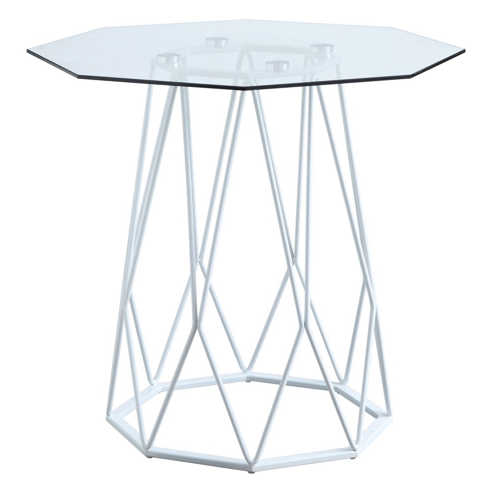 Photos - Coffee Table Hamela Glass Top End Table White - miBasics: Octagon Shape, Steel Frame, 2