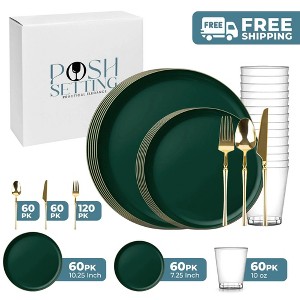 Posh Setting 420 Piece Emerald And Gold High End Plastic Party Bundle - Edge (60 Settings) - 1 of 4