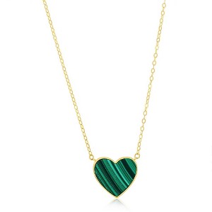 Classic Gold 14K Yellow Gold, Malachite Heart Necklace - Green - 16+2 Inch - 1 of 2