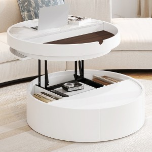 KTMBDW Round Wood Lift Top Coffee Table with Hidden Drawer, Lift Tabletop Dining Center Table for Home Living Room Office, White - 1 of 4