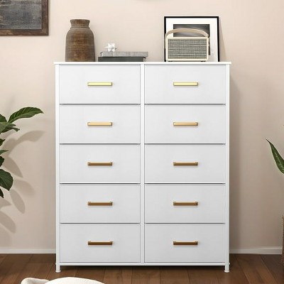 10 Drawer Dresser , Fabric Storage Tower, Organizer Unit for Room, Living Room, Hallway, Closets ,Sturdy Steel Frame, Wooden Top
