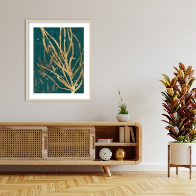 Burnished Jungle Leaves II Framed Abstract Art Print in Svelte Natural, 33 x 41 in.