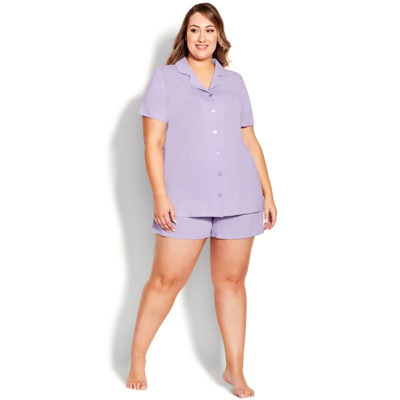 Women's Plus Size Button Short Sleeve Sleep Top - lavender | AVENUE, 2 of 7