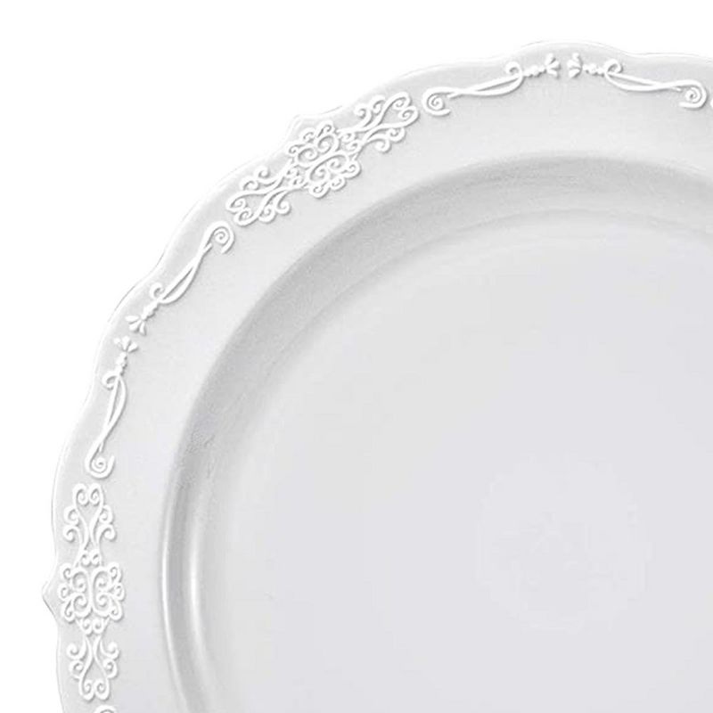 Smarty Had A Party 10" White Vintage Round Disposable Plastic Dinner Plates (120 Plates), 2 of 5