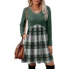 Long Sleeve V-Neck Sweater Dress 2025, Women's Empire Waist Babydoll Fall Dress with Pockets T-green Grey Plaid - 2 of 4