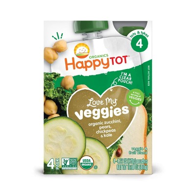 HappyTot Love My Veggies 4pk Organic Zucchini Pears Chickpeas & Kale - 16.88oz