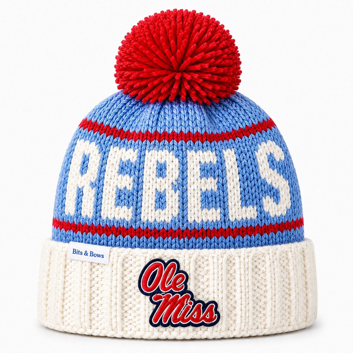 Bits & Bows Officially Licensed Ole Miss Rebels Bobble Hat, Red/Blue