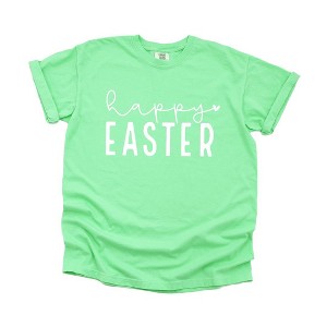 Simply Sage Market Women's Happy Easter With Heart Short Sleeve Garment Dyed Tee - 1 of 4