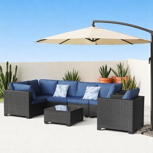 7-Piece Patio Furniture Set with Cushions, PE Rattan Wicker Sectional Sofa Set with Glass Coffee Table, Adjustable Layout for Outdoor & Indoor Use - 1 of 4