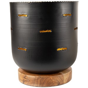 Northlight Iron and Foil Pillar Candle Holder with Wooden Base - 8.25" - Antiqued Black and Gold - 1 of 4