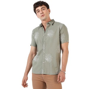 Campus Sutra Men Men's Sage Green Minimal Botanical Shirt - 1 of 3