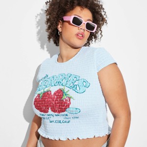 Women's Cap Sleeve High Neck Smocked Graphic T-Shirt - Wild Fable™ - 1 of 3