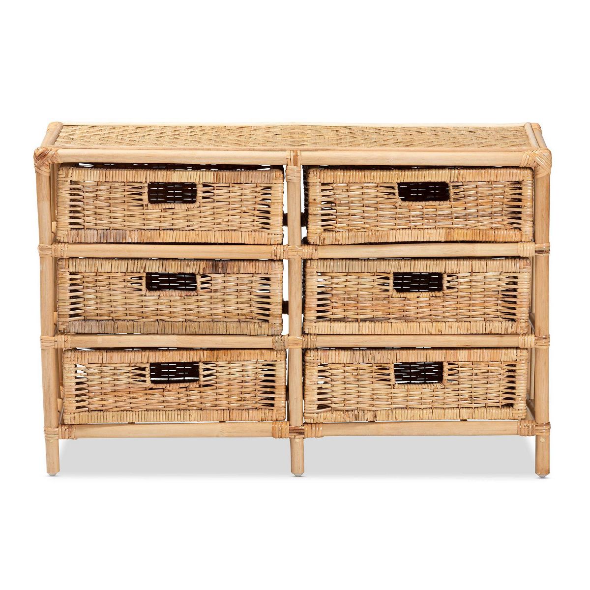 bali & pari Dariana Rattan 6 Drawer Storage Cabinet Natural/Brown: Bohemian Style, Plywood Frame, No Assembly Required - thumbnail 4