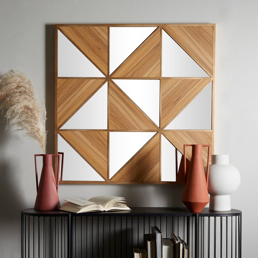 Photos - Wallpaper 36" x 36" Wood Geometric Triangle Mirrored Wall Decor Light Brown - Novogr