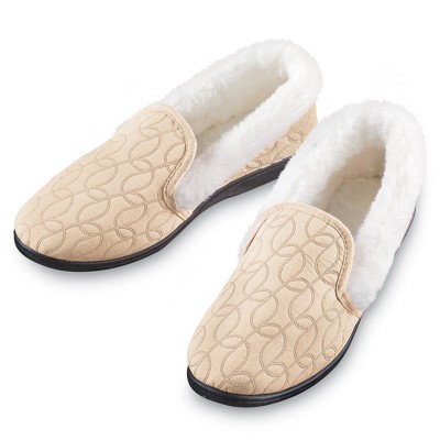 Collections Etc Elegant Cozy Quilted Soft Faux Fur Lined Slippers
