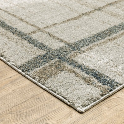 Beige and Blue Rectangular Hand-knotted Synthetic Rug 3.3x5