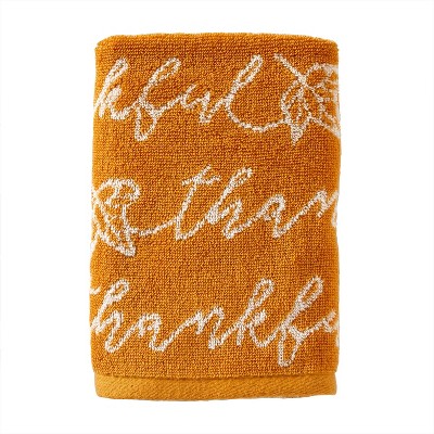 SKL Home Thankful Script Hand Towel : Microfiber, Machine Washable, Non-Slip Backing