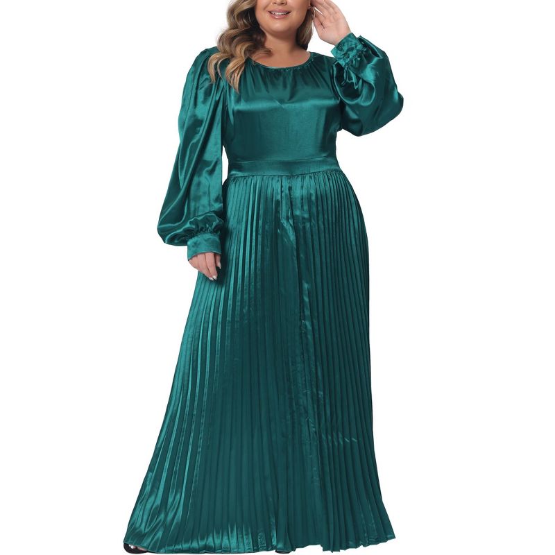 Agnes Orinda Women's Plus Size Lantern Long Sleeve Flowy Swing Pleated Party Maxi Empire Waist Dresses, 2 of 5