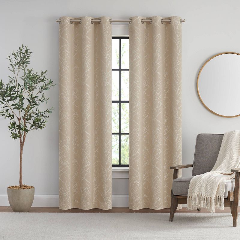 2pk Eclipse Silhouette Linen Curtain Panels with Branches Beige, 1 of 6