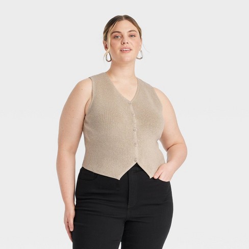 Women s Button front Sweater Vest Universal Thread Tan 3x Target