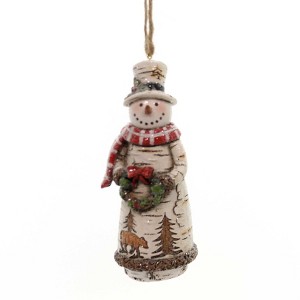4.75 In Snowman Holding Tree Or Wreath Glittered Winter Scene - 1 of 2