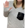 Women's Sequin Pocket V-Neck Long Sleeve Tee - honeyme - 3 of 3