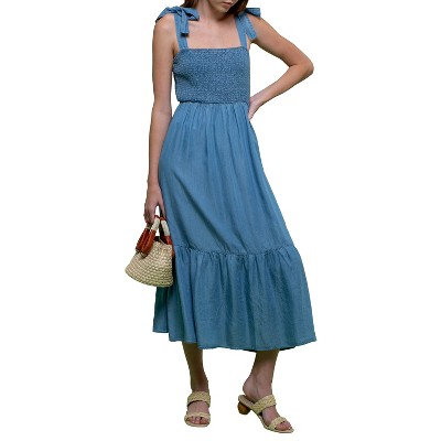 August Sky Women's Sleeveless Non-functional Self Tie Midi Dress