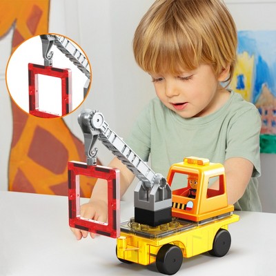 Yellow and Red Magnetic Crane and Dump Truck Set