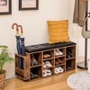 Costway Wooden Shoe Bench 10-Cube Storage Organizer with Padded Cushion & Umbrella Holder - 2 of 4