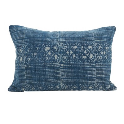 Saro Lifestyle 16"x24" Oversized Striped and Swirls Distressed Down Filled Lumbar Throw Pillow Blue: Cotton Blend, Vintage Bohemian Print