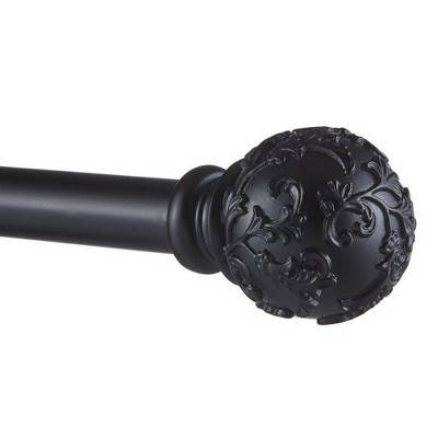 Matte Black Adjustable Iron Curtain Rod with Floral Finials