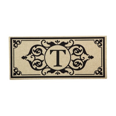 Evergreen Flag Cambridge Chic Letter T Monogram Burlap Sassafras Switch Mat - 22" Long x 10" High