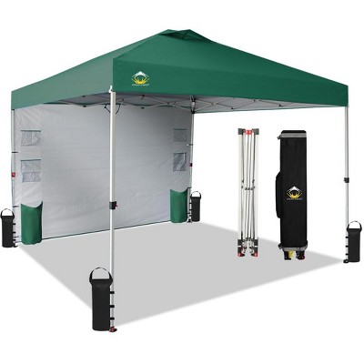 CROWN SHADES 10x10 Canopy Tent  Pop Up Canopy Outdoor Shade with Pockets Sidewall, One Person Set Up Center Lock