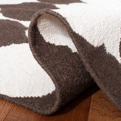 Brown and Ivory Geometric Wool Flat Woven Area Rug